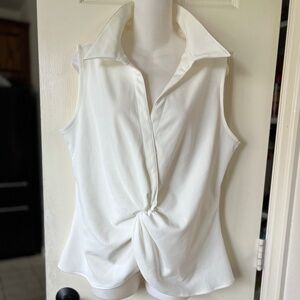 Calvin Klein Petite Scuba Crepe Collared Twist-Front Top